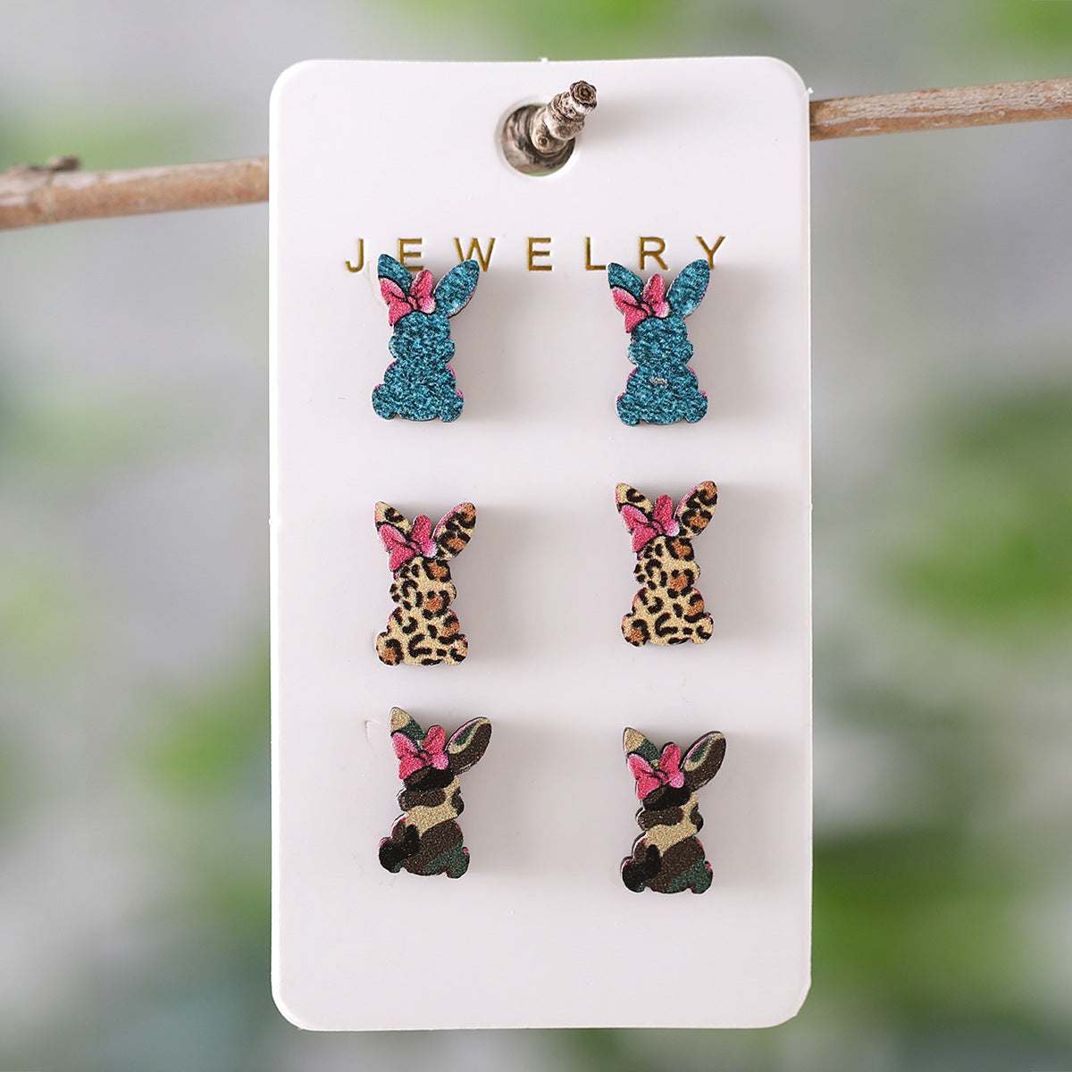 Wholesale Easter leopard print camouflage color rabbit egg plaid  earrings suit earrings set