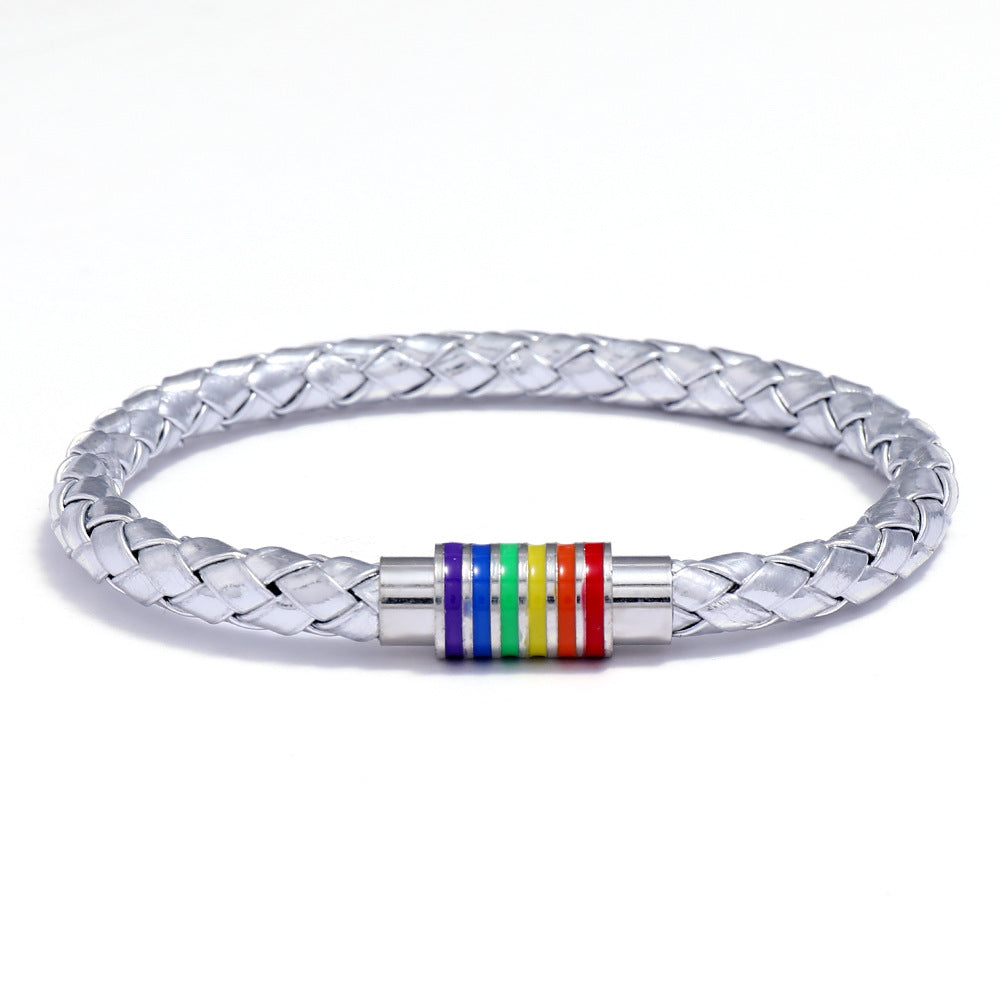 Wholesale Gay Braided Cowhide Bracelet Rainbow Colorful Magnetic Buckle Bracelet Miyuki ACC-BT-Saih011