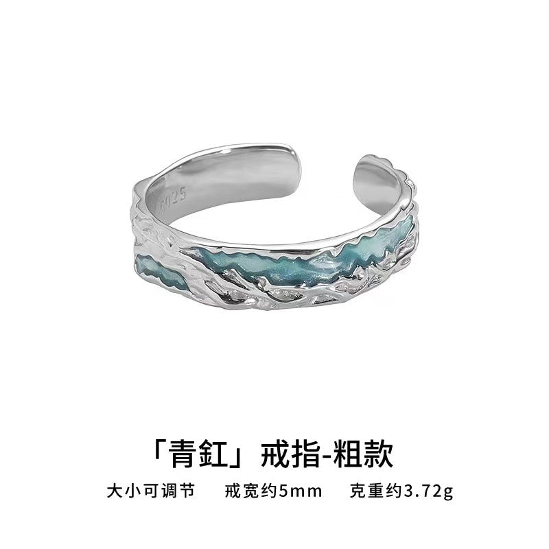 Wholesale Retro open ring Green red epoxy irregular texture ring