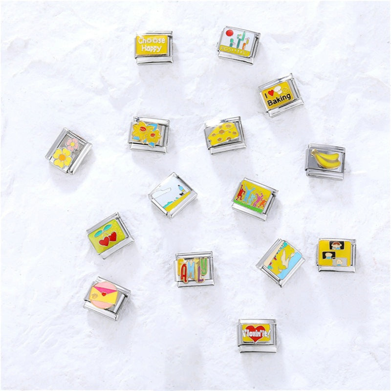 Wholesale Italian Charm Bracelet 9mm DIY Splicing Removable Yellow Element Stainless Steel Composable Bracelet