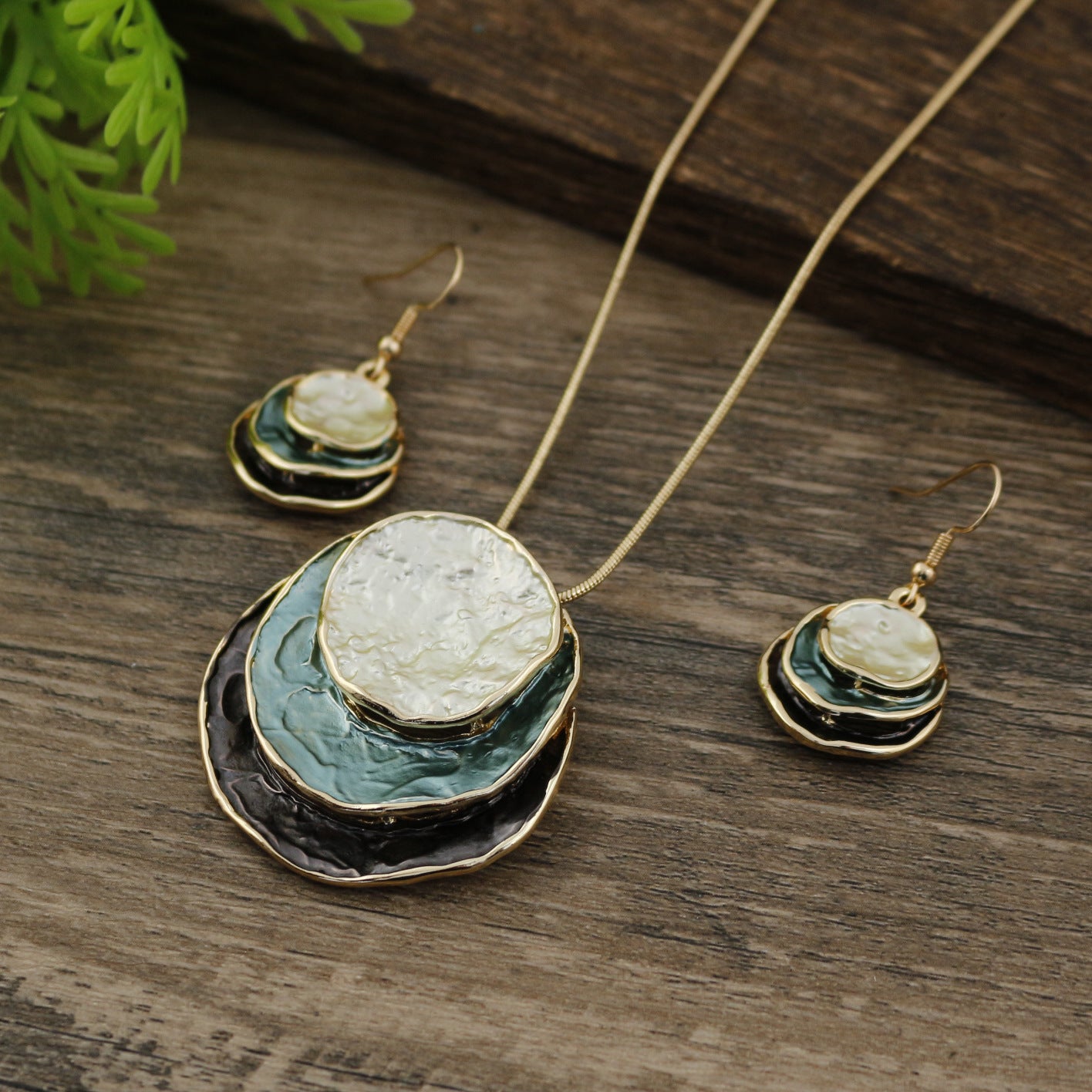Wholesale  color painting oil three-layer ring hollow pendant earrings suit