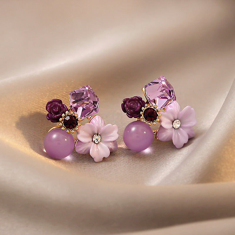Wholesale Purple Crystal Flower Earrings ACC-ES-LanXiu001