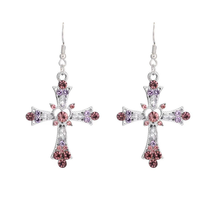 Wholesale Zinc Alloy Electroplated Pink Cross Pendant Necklace,  Gothic Y2K Layering Choker,  Trendy Jewelry Accessory for Women