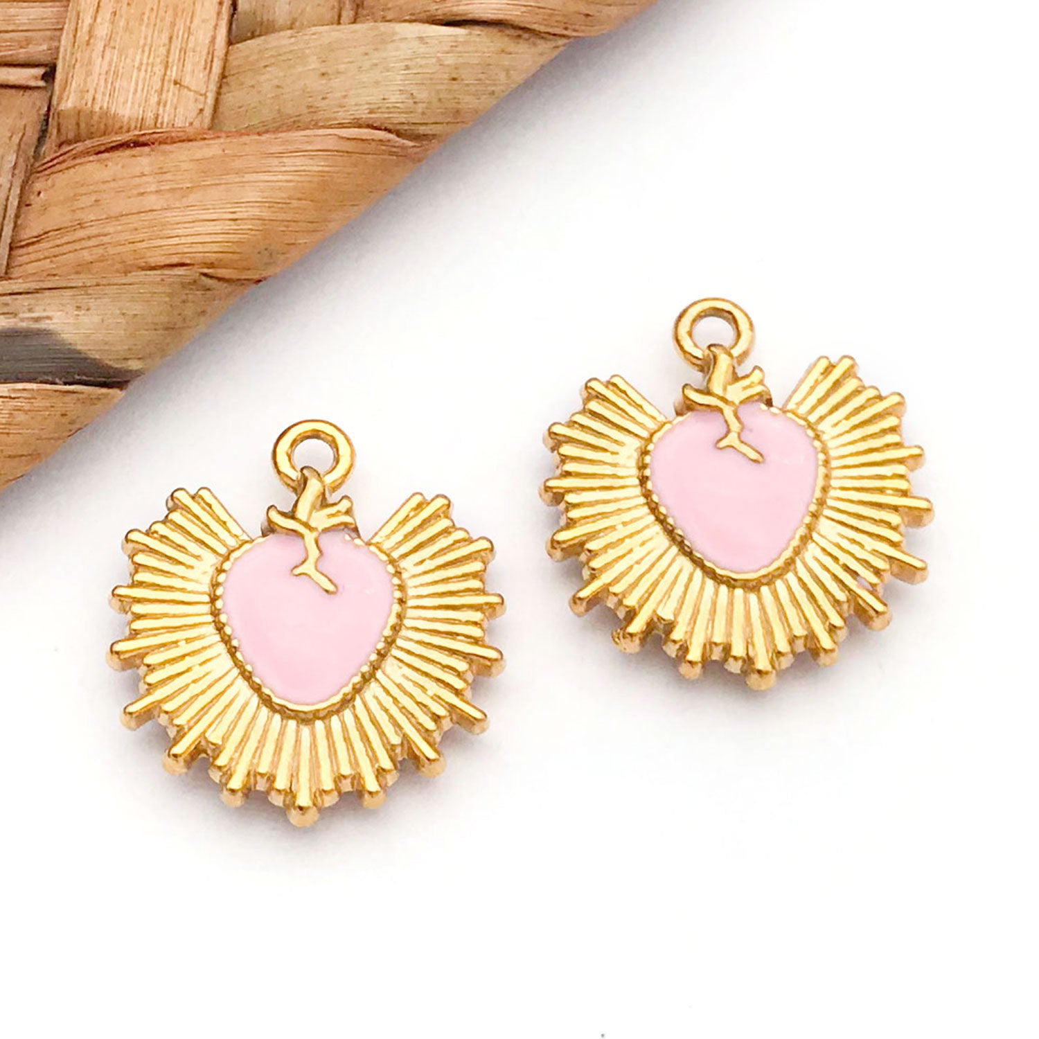 Wholesale Stainless steel gold-plated enamel double-sided heart-shaped  Charms