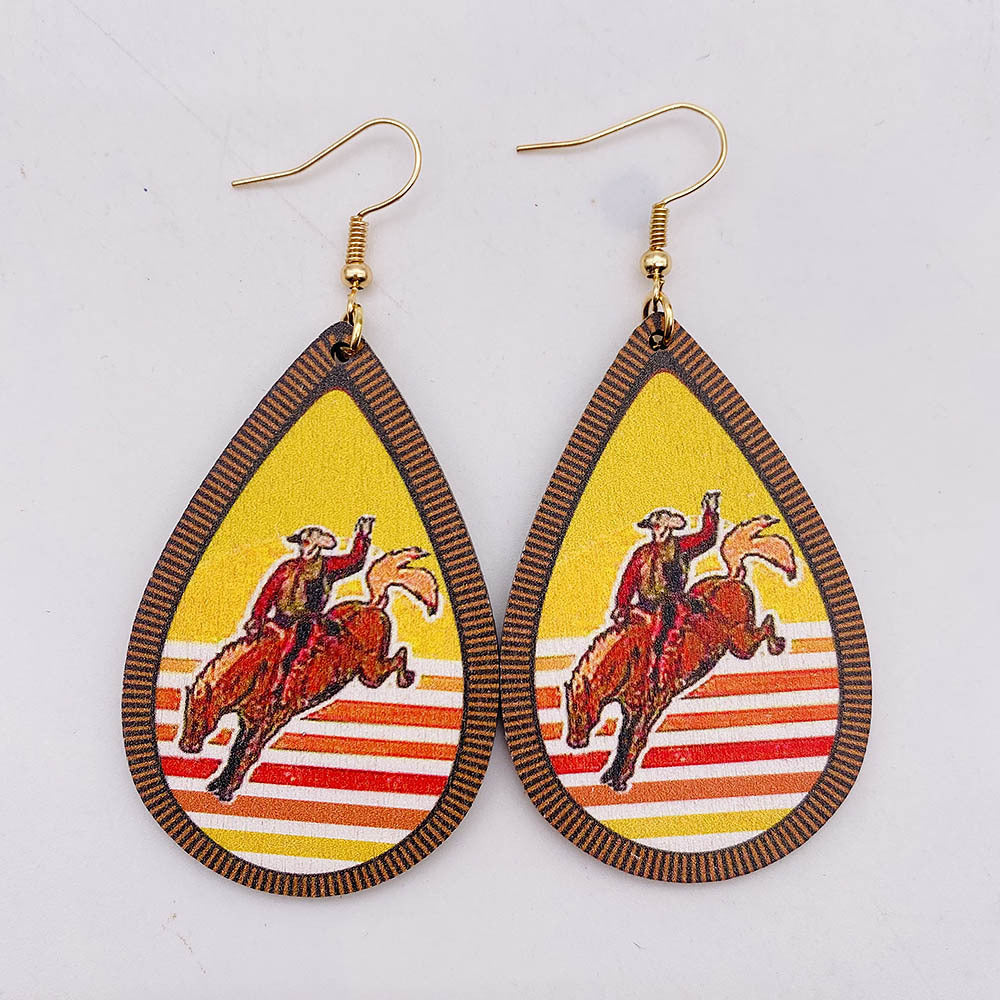 Wholesale Vintage Wooden Western Bullhead Sunflower Bohemian Earrings