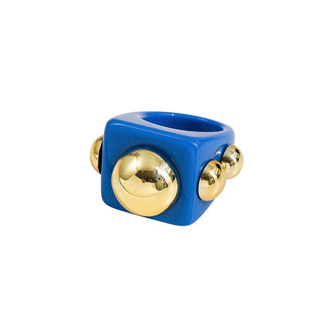 Wholesale resin ring golden diamond candy color geometric  ring