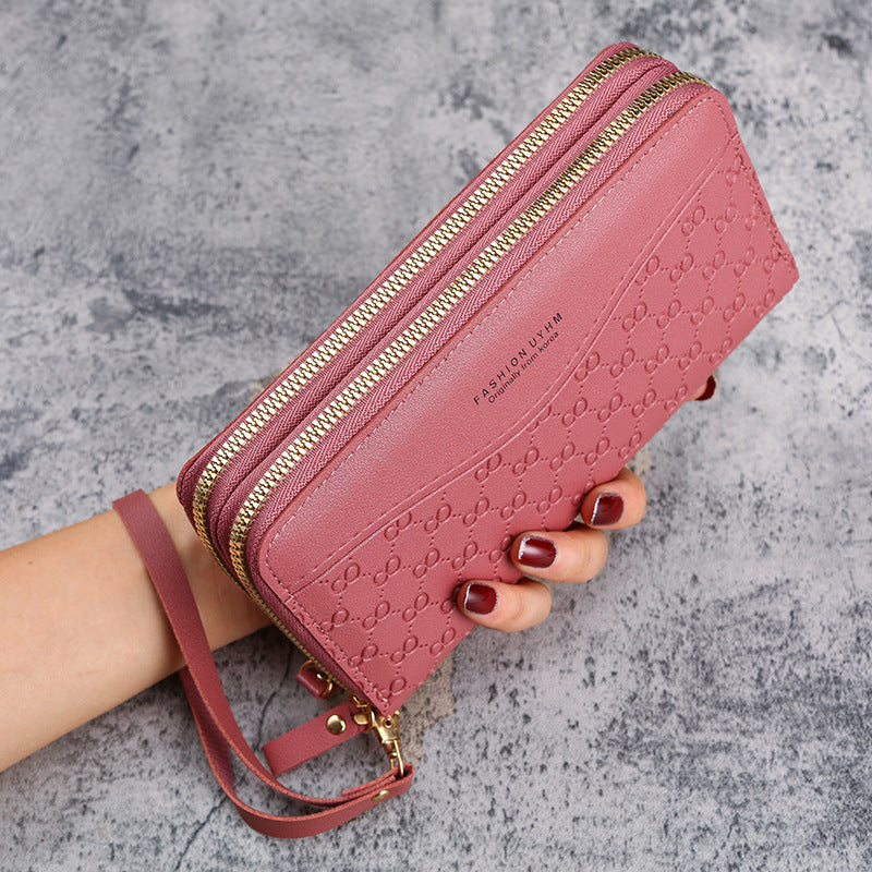 Wholesale Synthetic Leather Red Floral Multifunctional Double-Zip Long Wallet with Phone Pocket and Key Holder,  Everyday Gift for Women