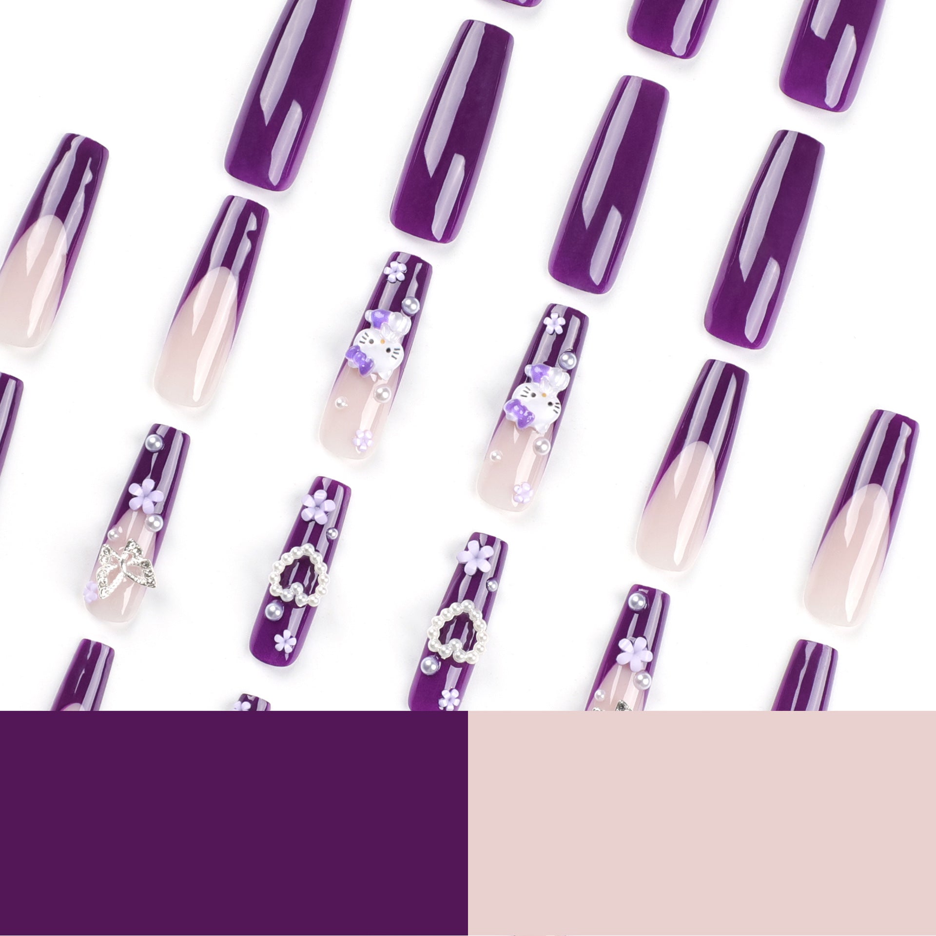 Wholesale 24 Pieces/box Purple Heart Pearl Press-on Nails Kits Nail Stickers ACC-NS-LeFan037