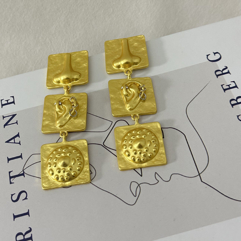 Wholesale  Embossed Nose Ear Square Stitching Earrings
