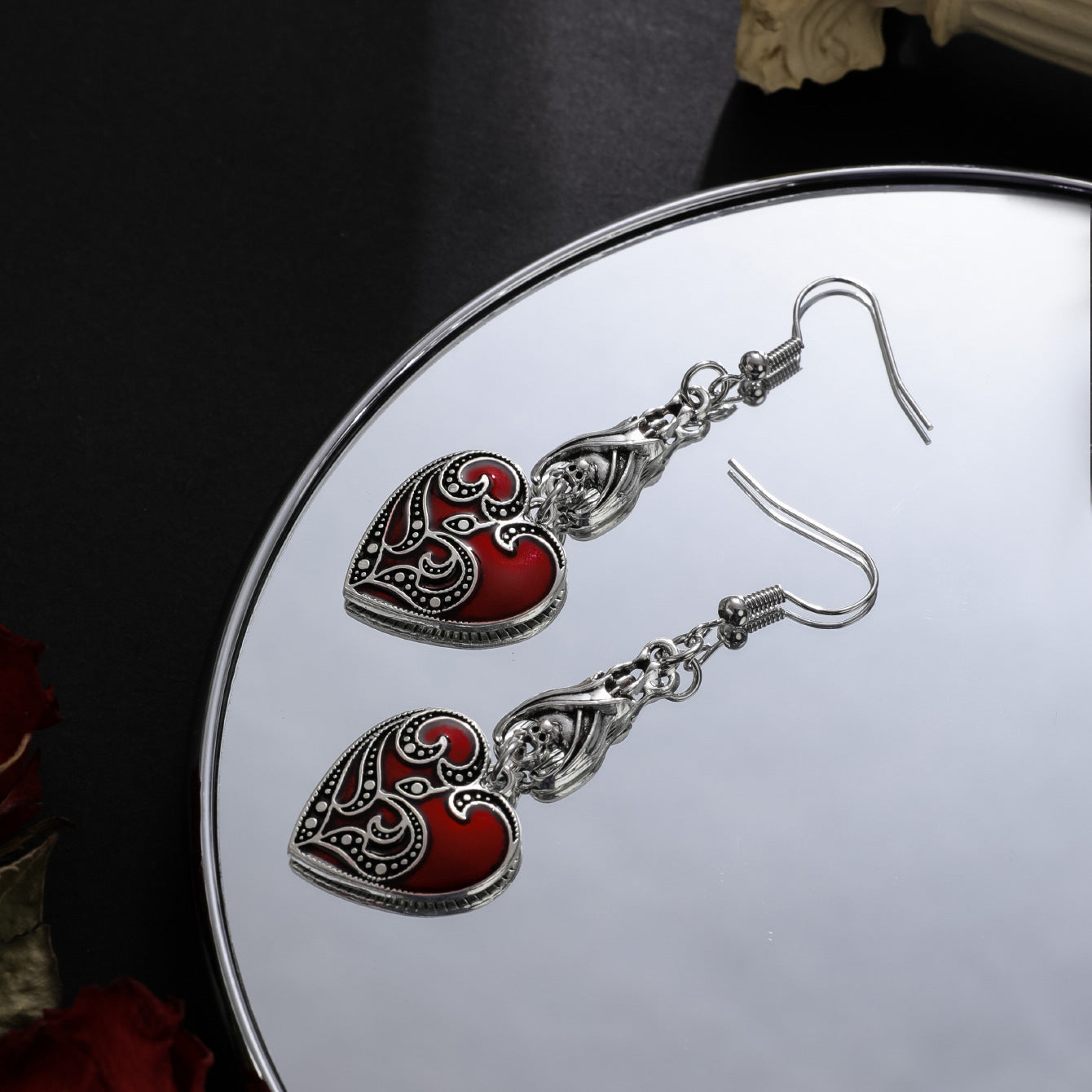 Wholesale Gothic Style Burgundy Love Alloy Earrings ACC-ES-JunJie002