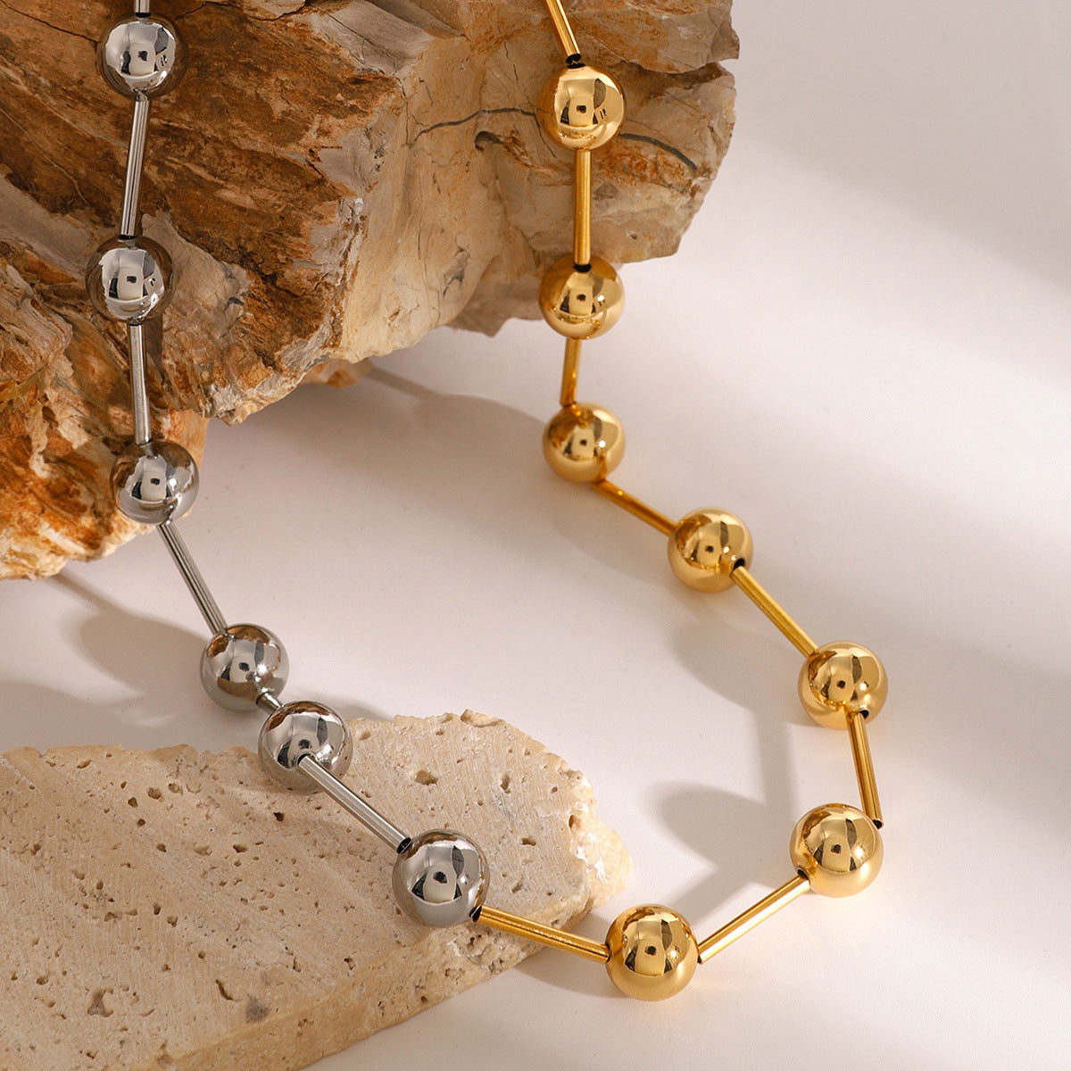 Wholesale 18k gold stainless steel gold and silver color matching steel ball necklace