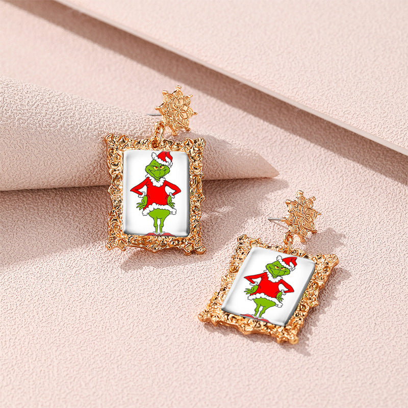 Wholesale Christmas Vintage Gold Geometric Square Metal Earrings ACCVIP-ES-XiangLian002