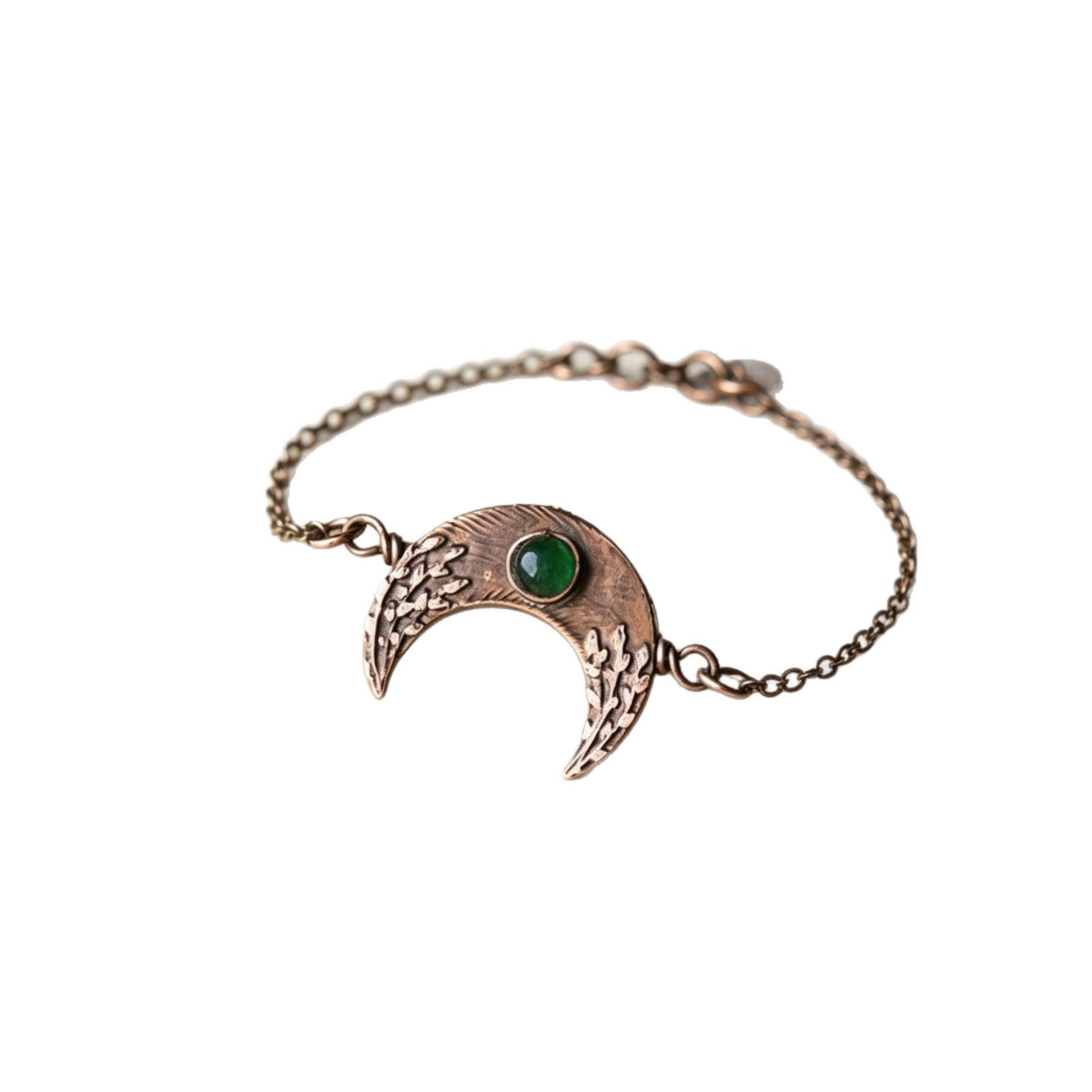 Wholesale Bronze Crescent Moon Bracelet Vintage Bohemian Green Stone Charm Women S Chic Jewelry Accessory Gift Resale