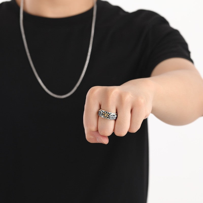 Wholesale Vintage Retro Sunflower Wing Ring Unisex Hip Hop Jewelry for Everyday Gift Boutique Resale