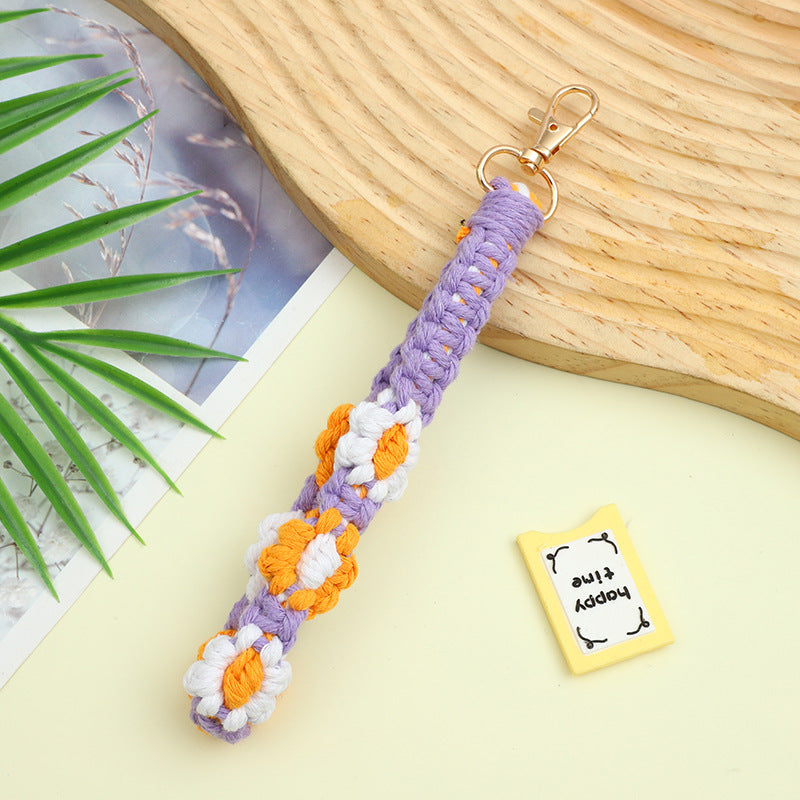 Wholesale Bohemian Handmade Woven Flower Wristband Small Daisy Keychain ACC-KC-ZhiYa035
