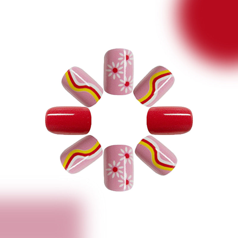 Wholesale 24 Pieces/box Nail Stickers Colorful Striped Sweet Flower Manicure Press-on Nails Kits ACC-NS-GuaiXL006