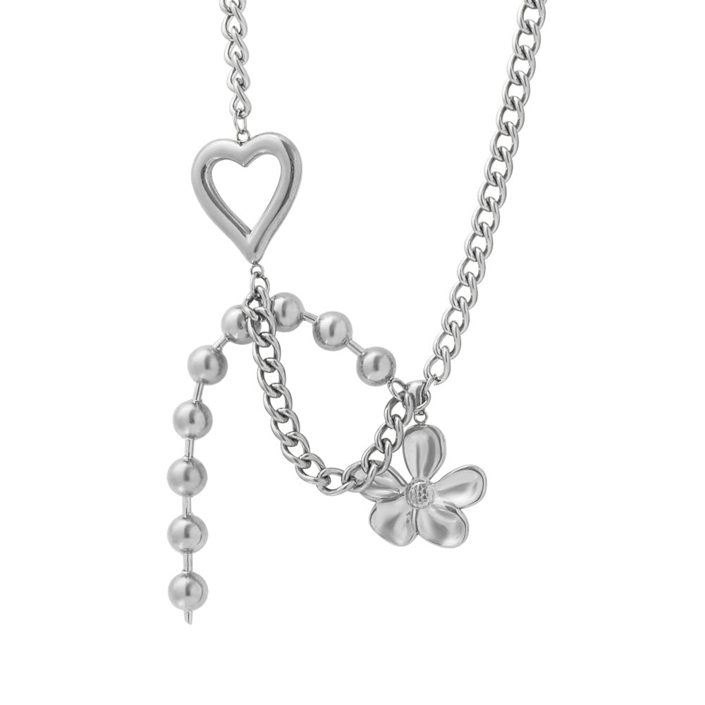 Wholesale Steel titanium rhinestone-encrusted triangle necklace