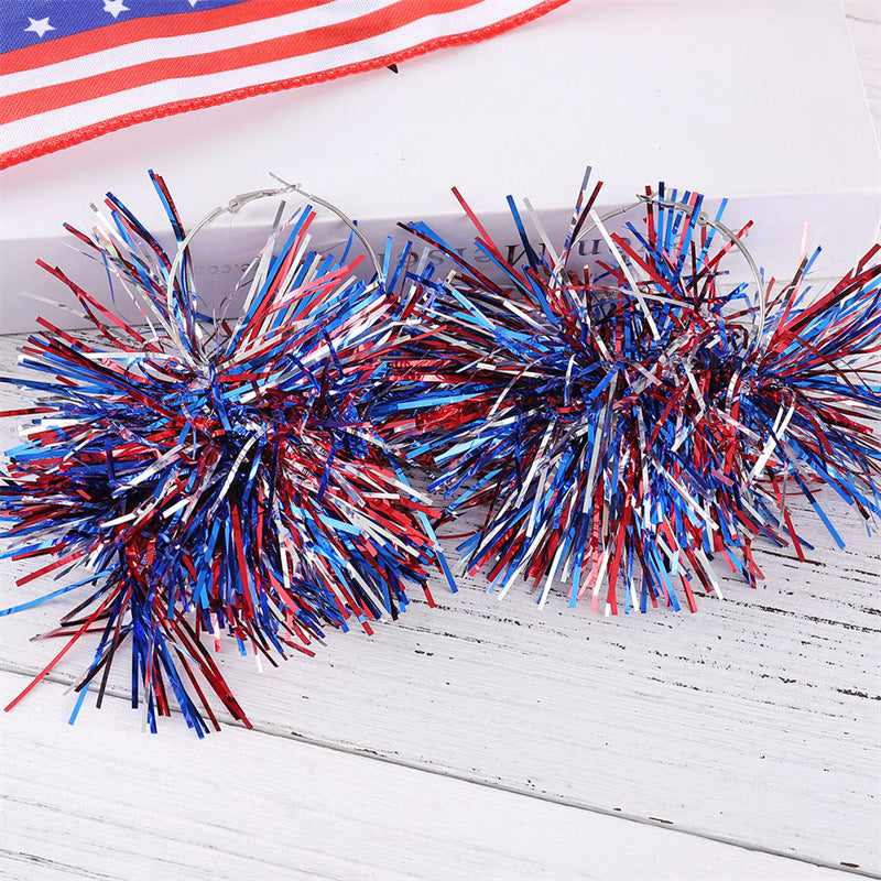 Wholesale  US Independence Day Red White Blue Bright Silk Earrings