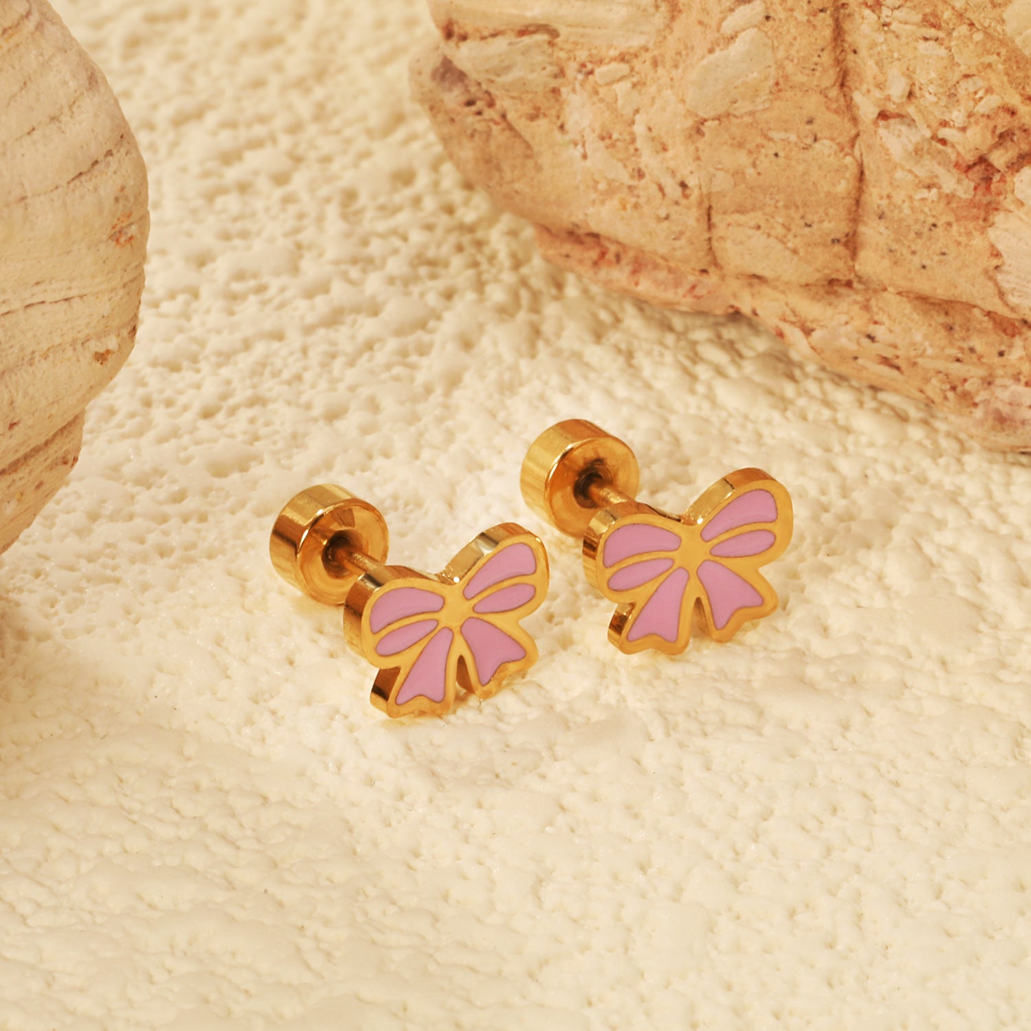 Wholesale Cute Bow Rainbow Screw Stud Earrings Stainless Steel Fashion Jewelry Gift for Women
