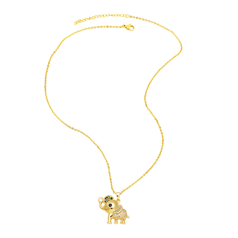 Wholesale Elephant Copper Set Zircon Gold Plated Necklace ACC-NE-AS004