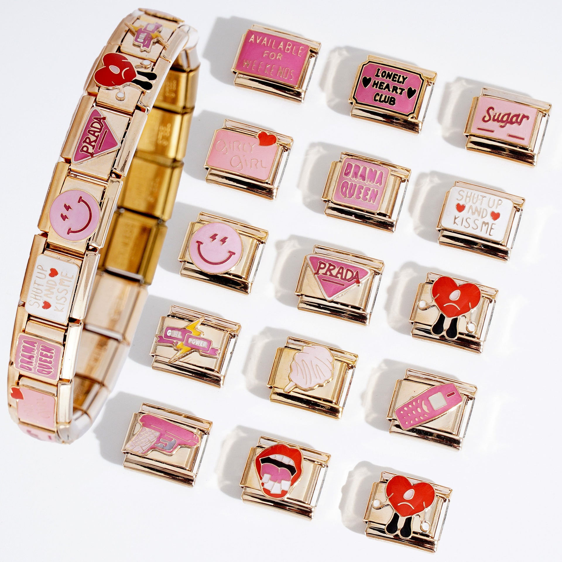 Wholesale Italian Charm Bracelet 9mm DIY Splicing Heart Smiley Face Stainless Steel Composable Bracelet