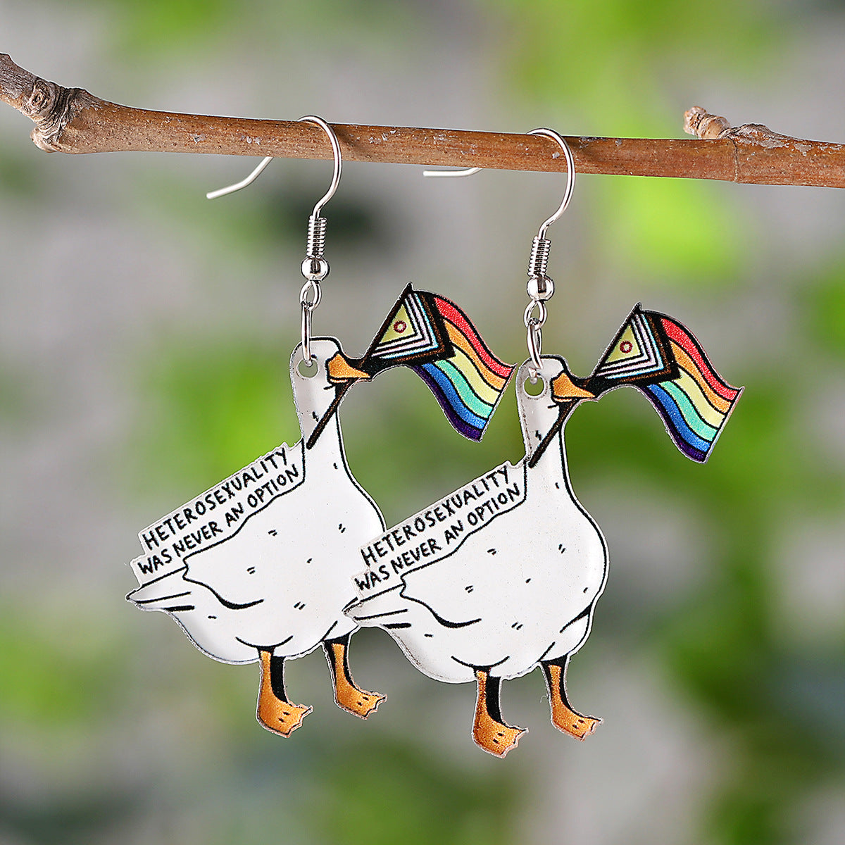 Wholesale Striped Rainbow Flag Goose Funny Earrings