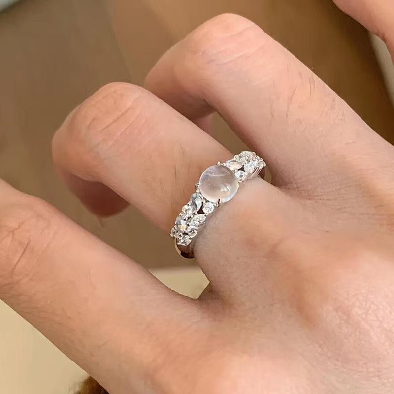 Wholesale New Chinese Style Imitation Moonstone Ring For Women Geometric Adjustable Fashion Jewelry Accessory Chic Gift For Everyday Wear