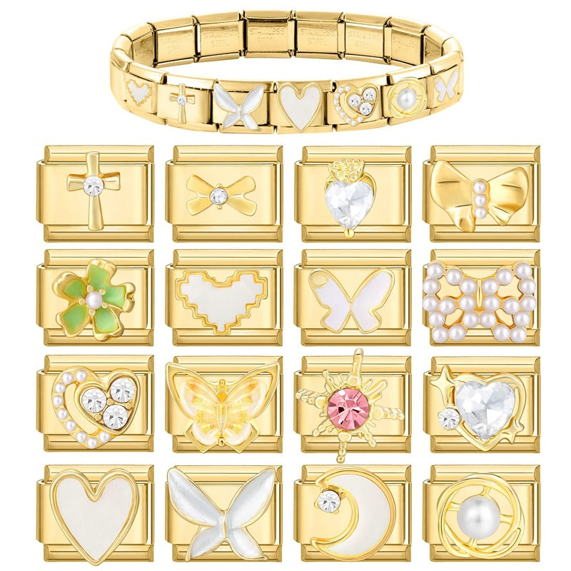 Wholesale Italian Beaded Bracelet 9mm DIY Splicing Removable Butterfly Pearl Stainless Steel Combinable Bracelet