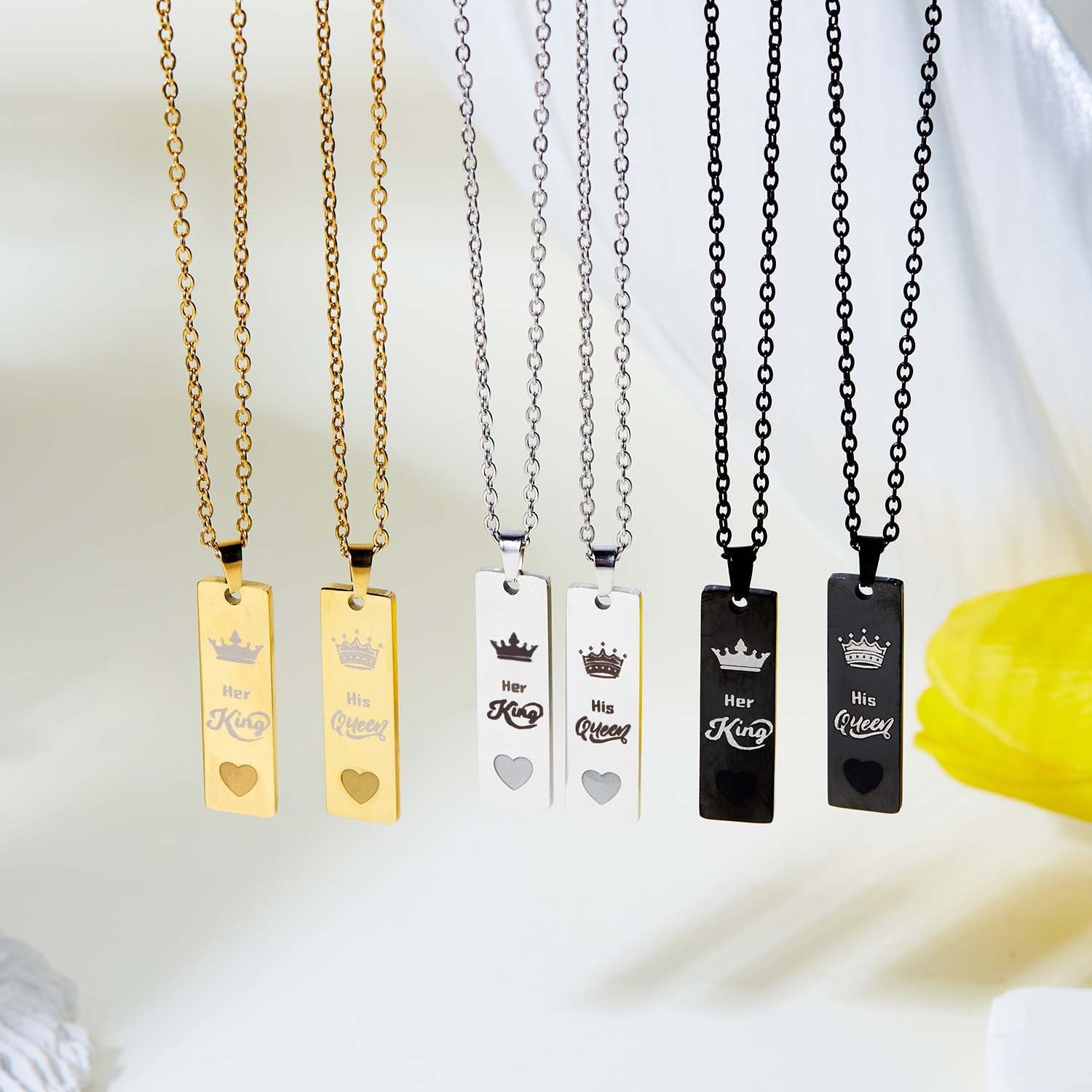 Wholesale  Couple Stainless Steel King and Queen Luminous  Letter Necklace
