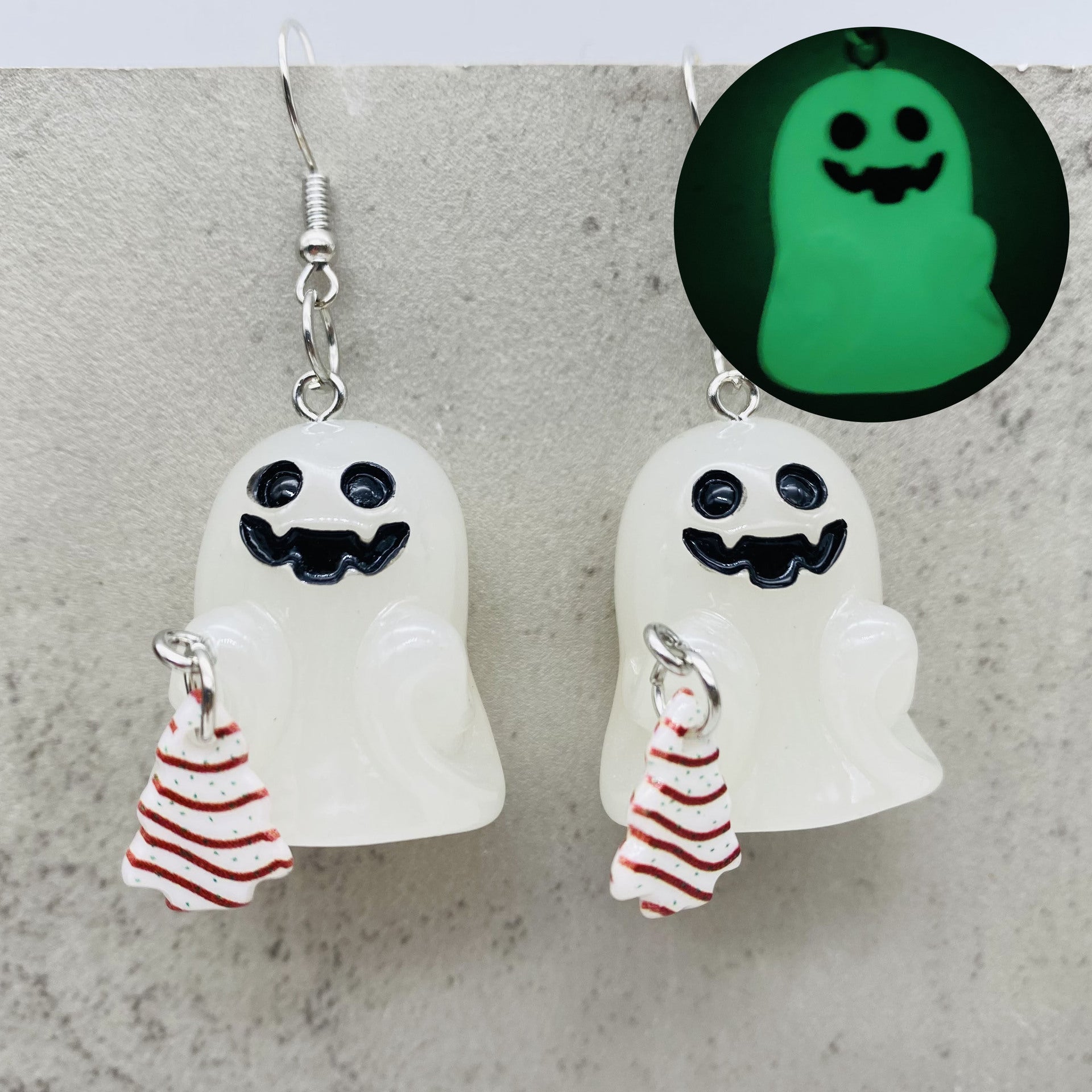Wholesale Christmas Earrings 3D Three-Dimensional Luminous Ghost Christmas Tree Santa Earrings