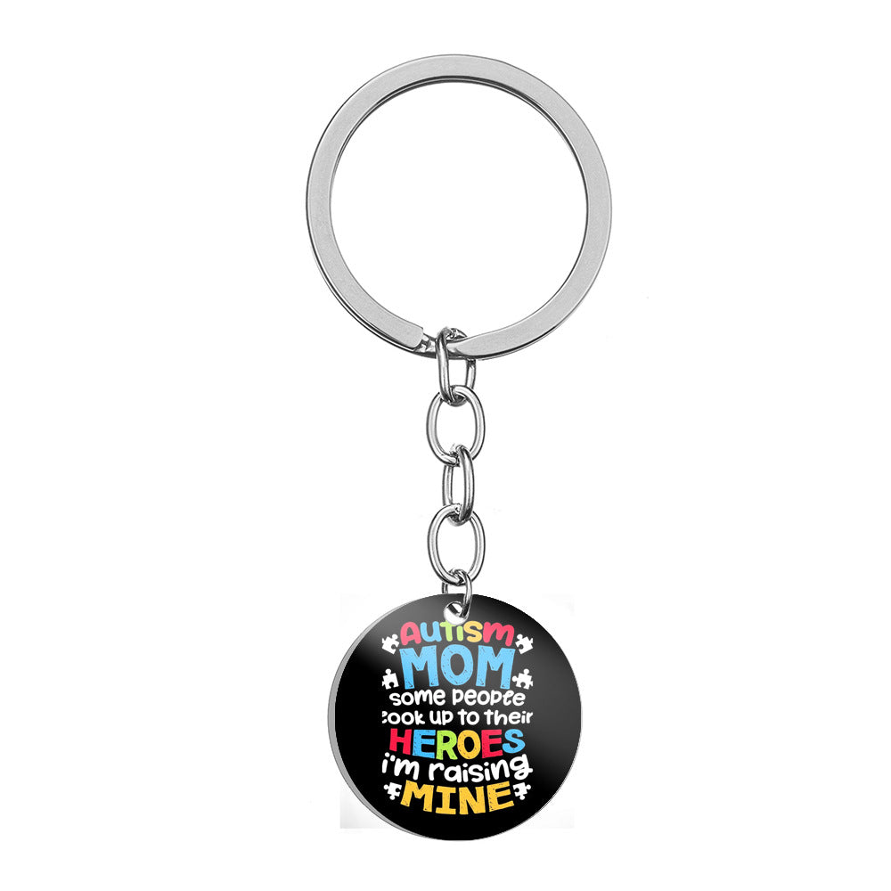Wholesale Autism Mom MOM Stainless Steel Keychain Mother's Day ACC-KC-HuanYu002