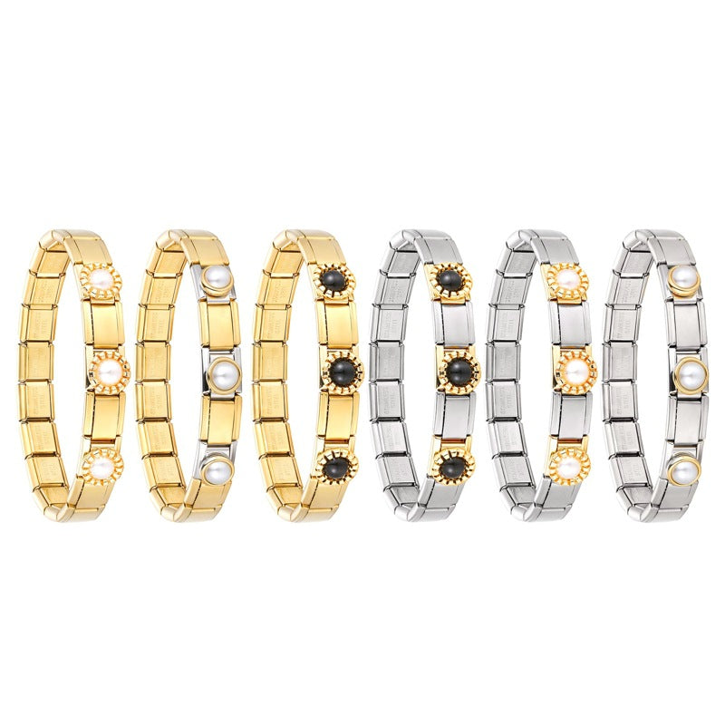 Wholesale  Italian Module Handmade Module Titanium Steel Combination Retro Stitching Bracelet Cartoon Creative Fashion Retro Bracelet