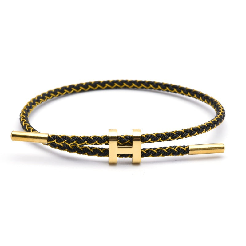 Wholesale Adjustable 3MM I-shaped Buckle Titanium Steel Leather Cord Bracelet ACC-BT-QianHui007