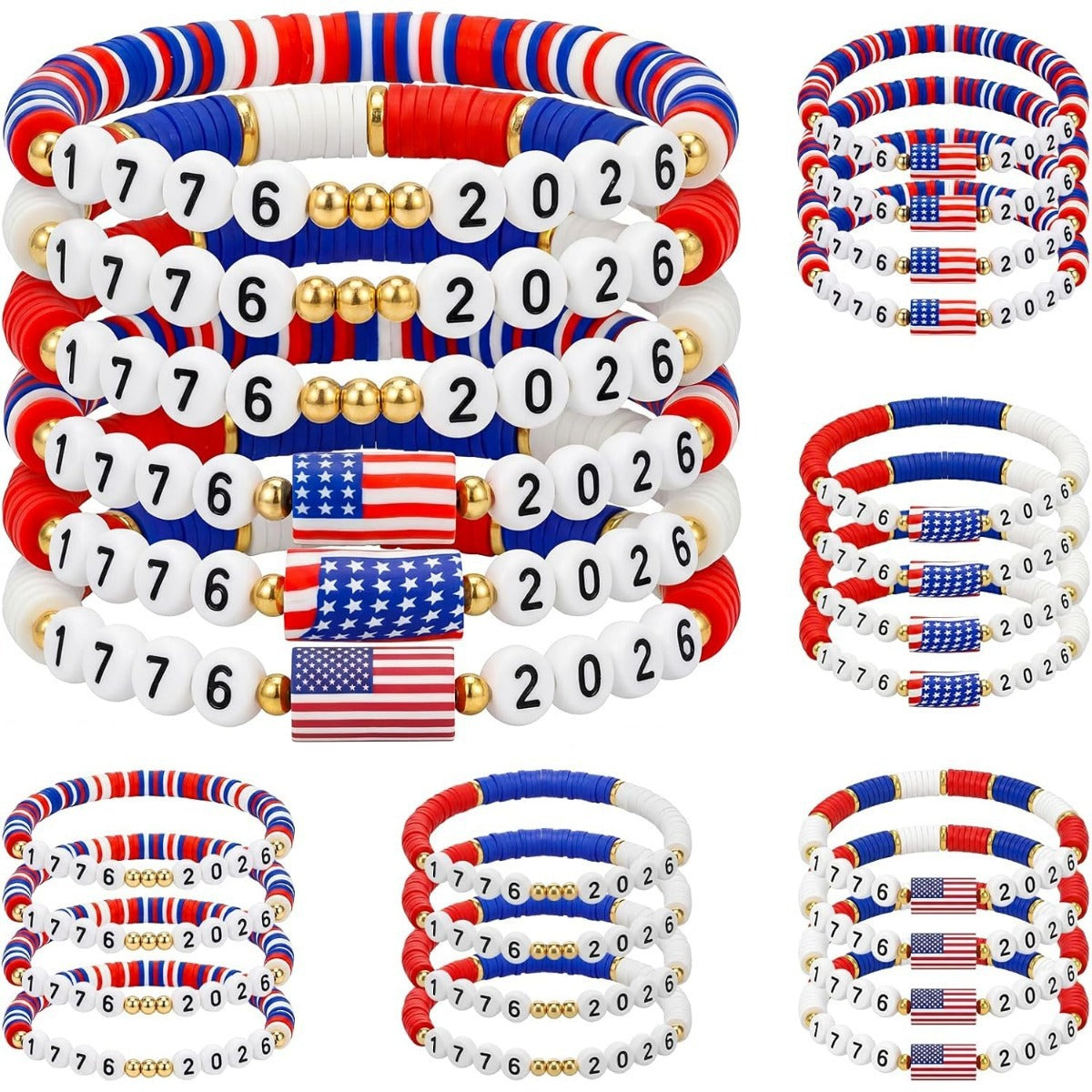 Wholesale Independence Day Women' s Bracelet 8 Clay Bead bracelet Layered Bracelet Set