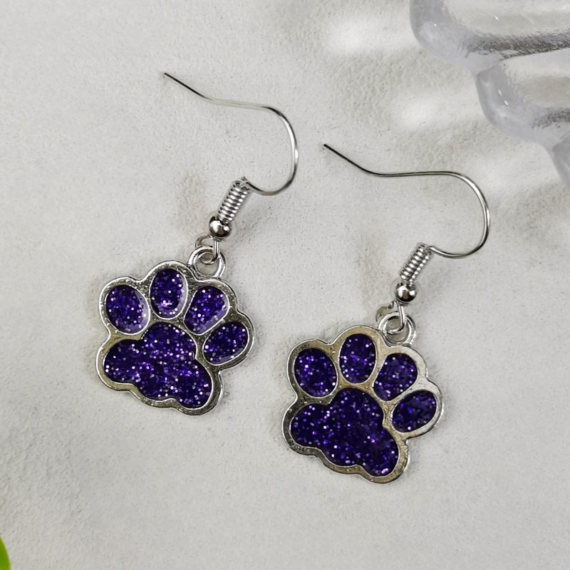 Wholesale Colorful Glitter Oil Dripping Dog Paw Earrings