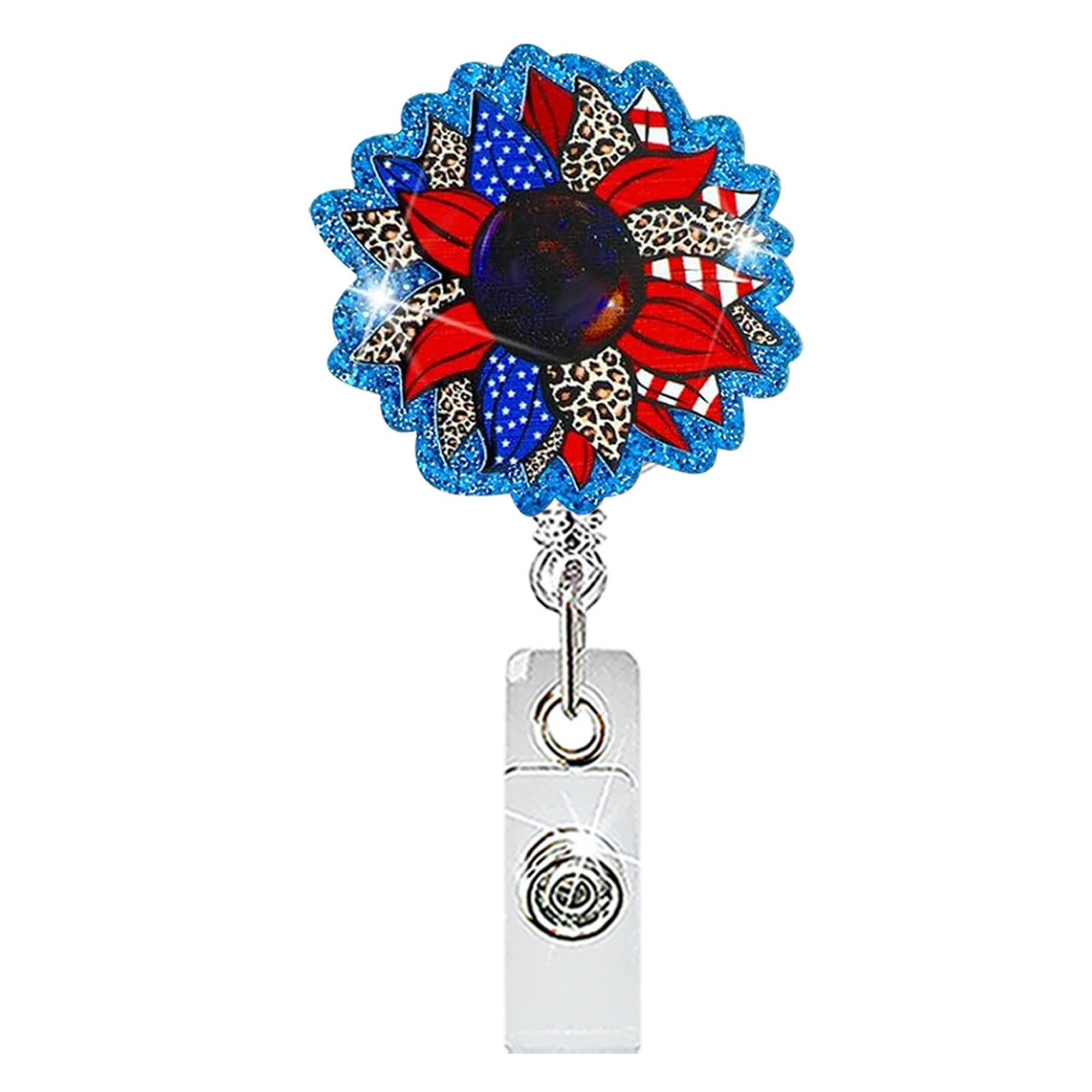 Wholesale Chic Patriotic Fireworks Acrylic Retractable Badge Holder Rotating ID Clip for Office and Gift