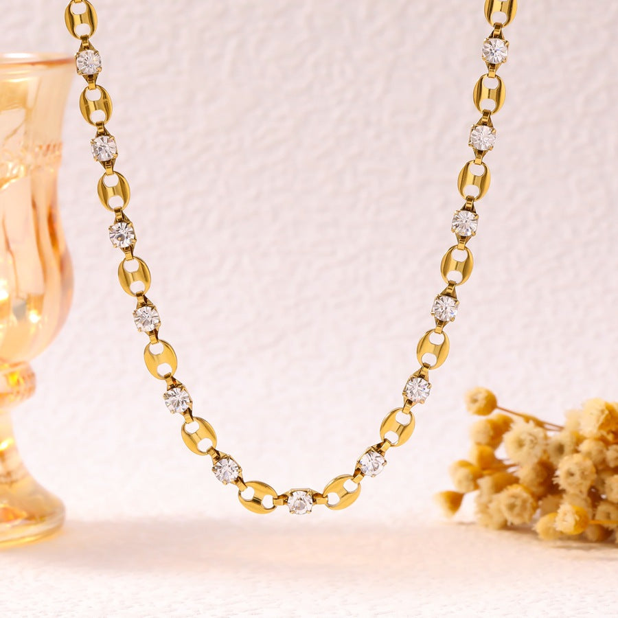 Wholesale  18K Gold Shaped Buckle Inlaid Zircon Necklace Bracelet Earrings Women' s Stainless Steel