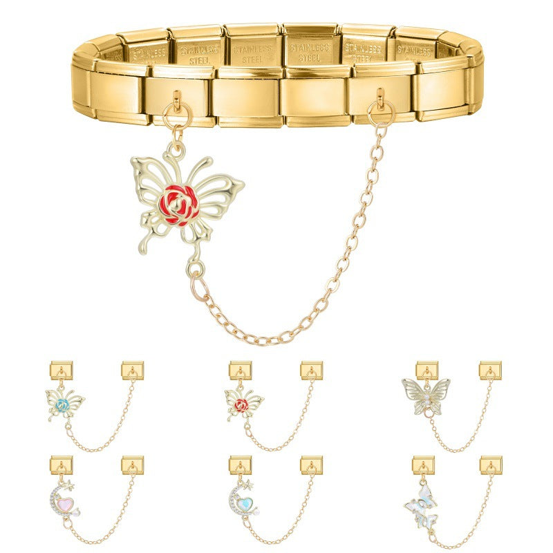 Wholesale Italian Charm Bracelet 9mm DIY Splicing Double Pendant Stainless Steel Composable Bracelet