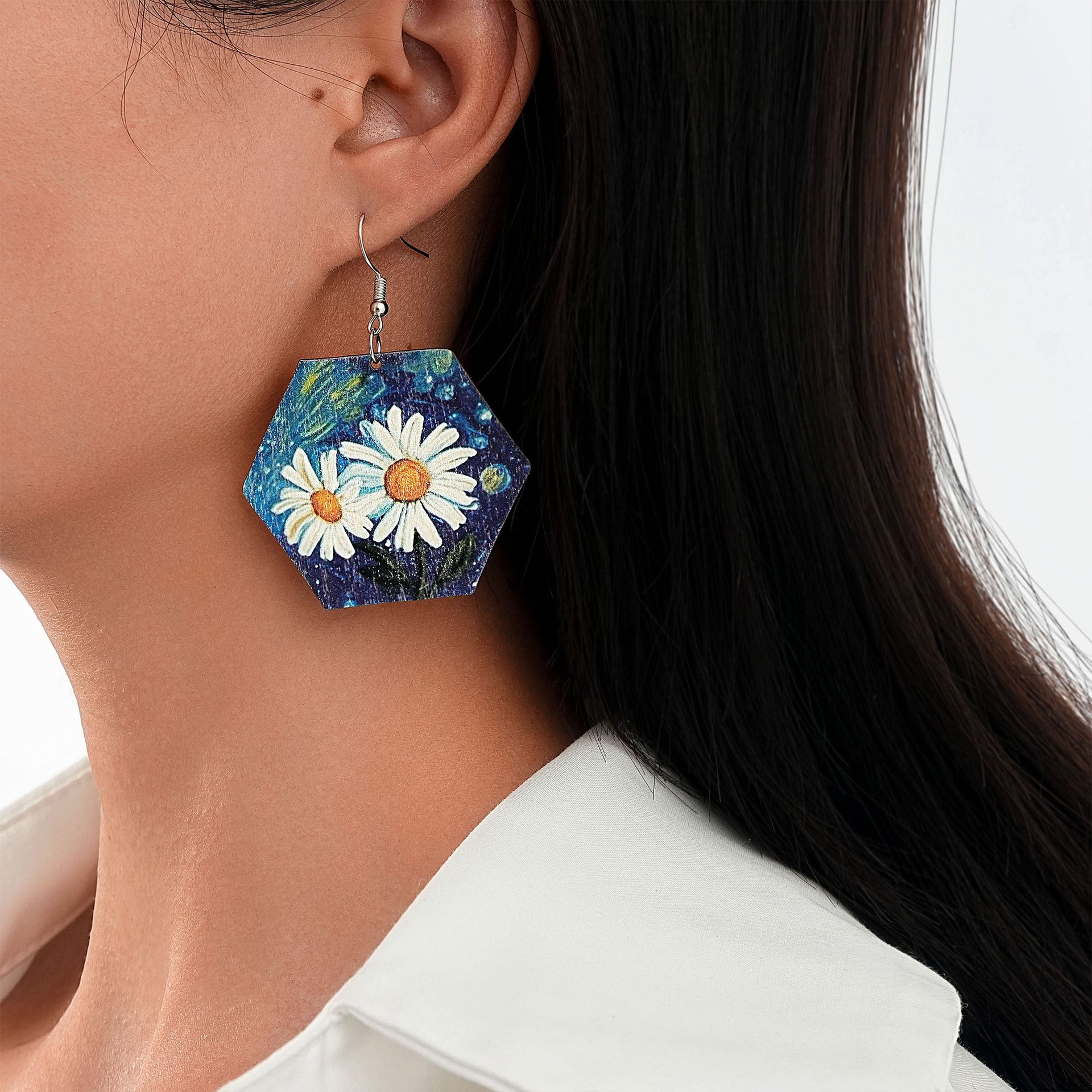 Wholesale Geometric hexagonal chrysanthemum earrings