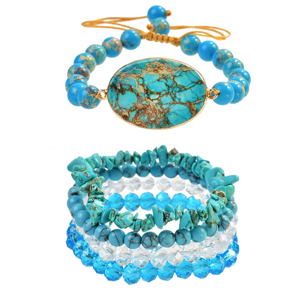 Wholesale Trendy Women' s Turquoise Bead Bracelet,  Multi-Layer Woven Crystal Bracelet,  Fashion Jewelry Accessory,  Gift for Boutique Resale