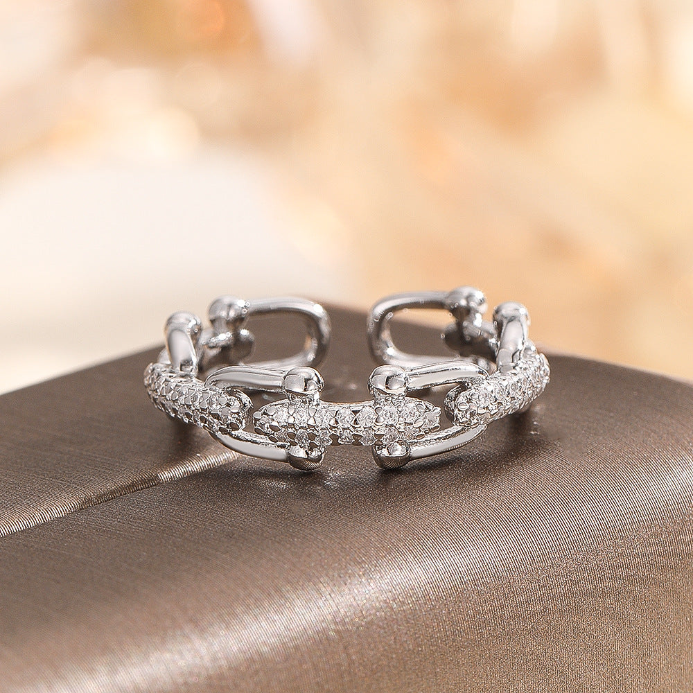 Wholesale Gold Copper Zircon Geometric Chain Ring Fashion Jewelry Gift