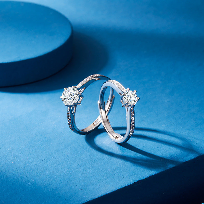 Wholesale  moissanite Diamond Ring 1 karat ring 925 sterling silver couple classic six-claw ring