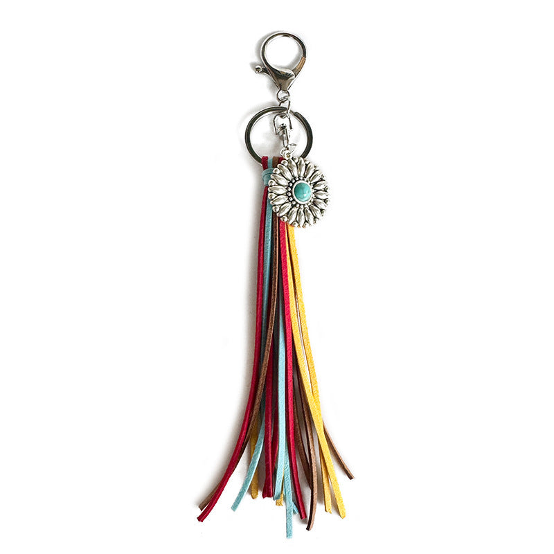 Wholesale Long Tassel Alloy Sunflower Keychain