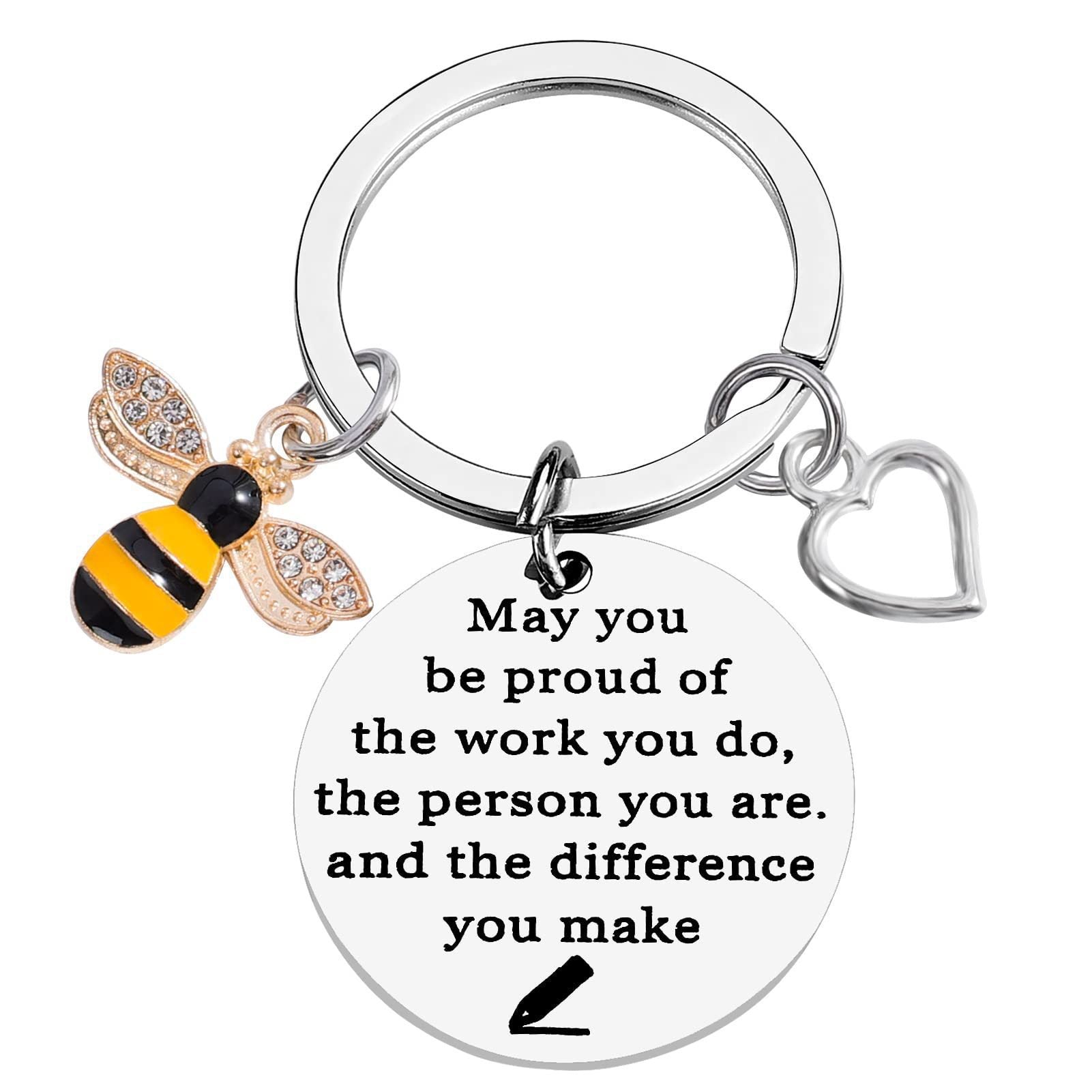Wholesale Stainless Steel Laser Engraved Bee Keychain Teacher Appreciation Gift Fashion Accessory For Resale