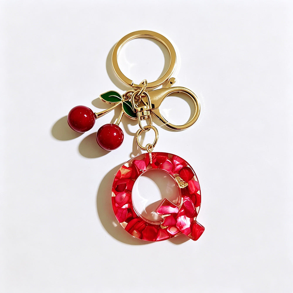 Wholesale Stylish Letter Keychain With Cute Cherry Pendant Plastic Bag Charm And Car Key Accessory Gift