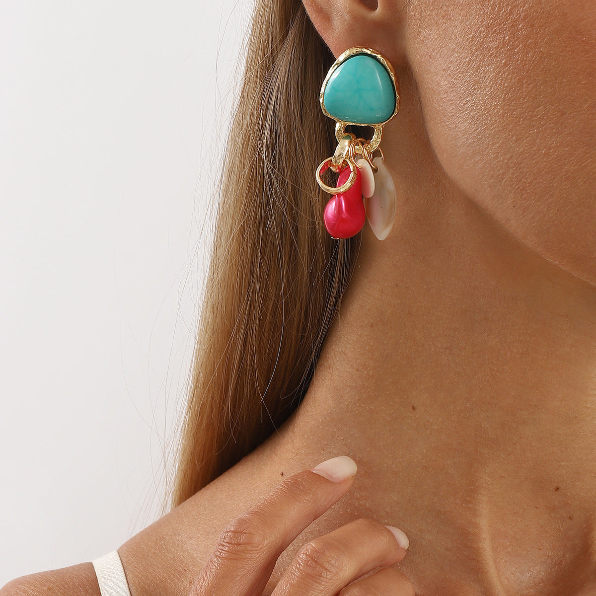 Wholesale vintage national style irregular geometric resin beaded earrings