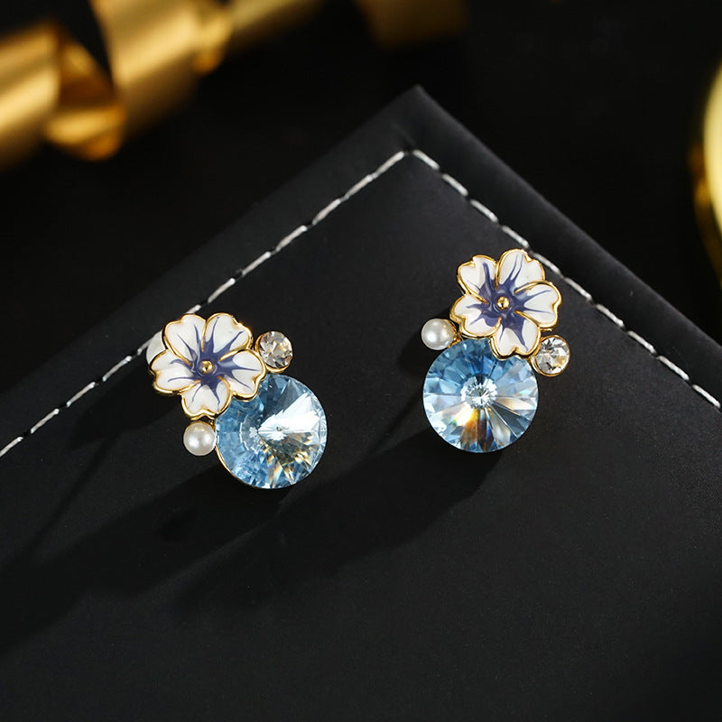 Wholesale  Camellia Drop Glaze Earrings S925 Silver Needle Retro Versatile Earrings