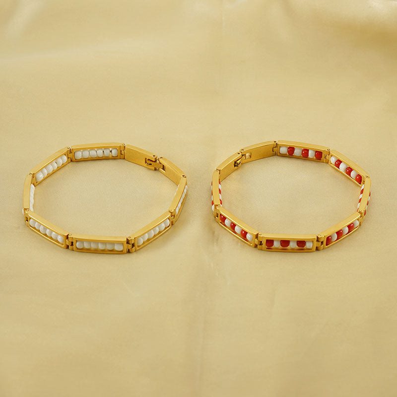 Wholesale 18K Stainless Steel Bead Bracelet Gold Titanium Steel ACC-BT-Zhongy001