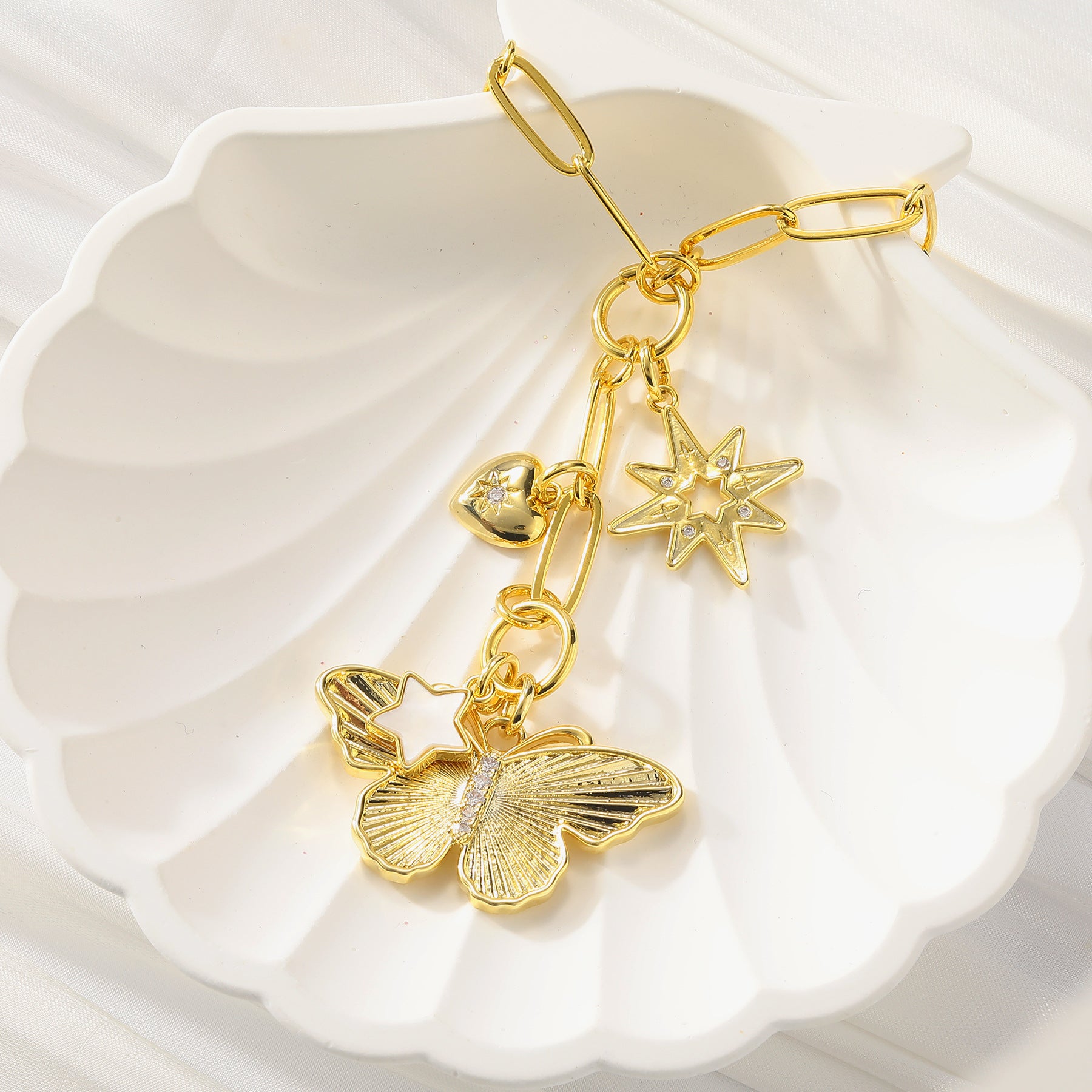 Wholesale Butterfly Pendant Necklace Personalized Fashion Copper Plated 14 Devil's Eye Multi-Pendant Necklace