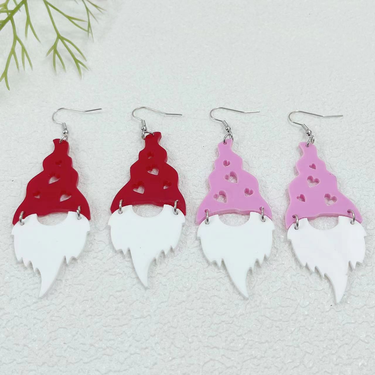 Wholesale Christmas Santa Claus Heart Hollow Acrylic Earrings ACC-ES-AnDao034